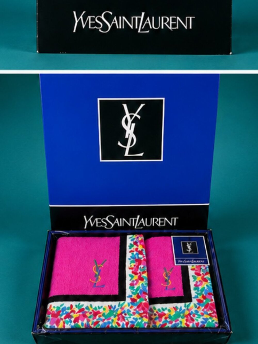 Yves Saint Laurent (YSL) Vintage Pink Floral Embroidered Bath Towel Gift Set - Picture 6 of 8